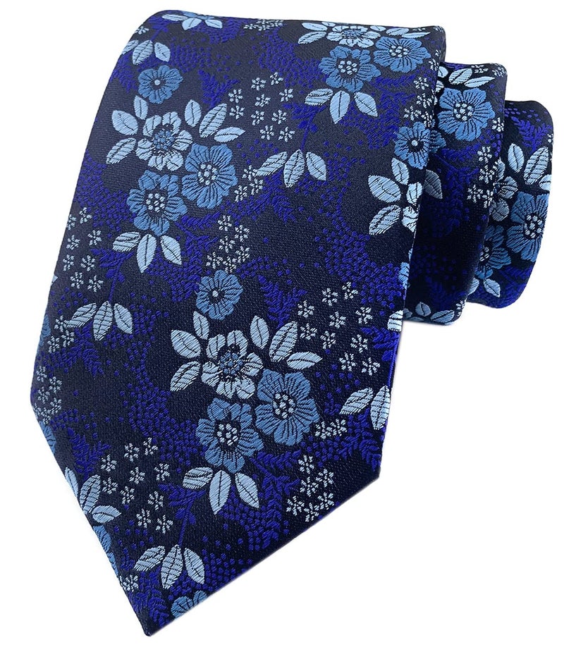Elfeves Men's Boys Silk Navy Blue Tie Paisley Pattern 3.15" Width Necktie For Any Outfit - Image 1
